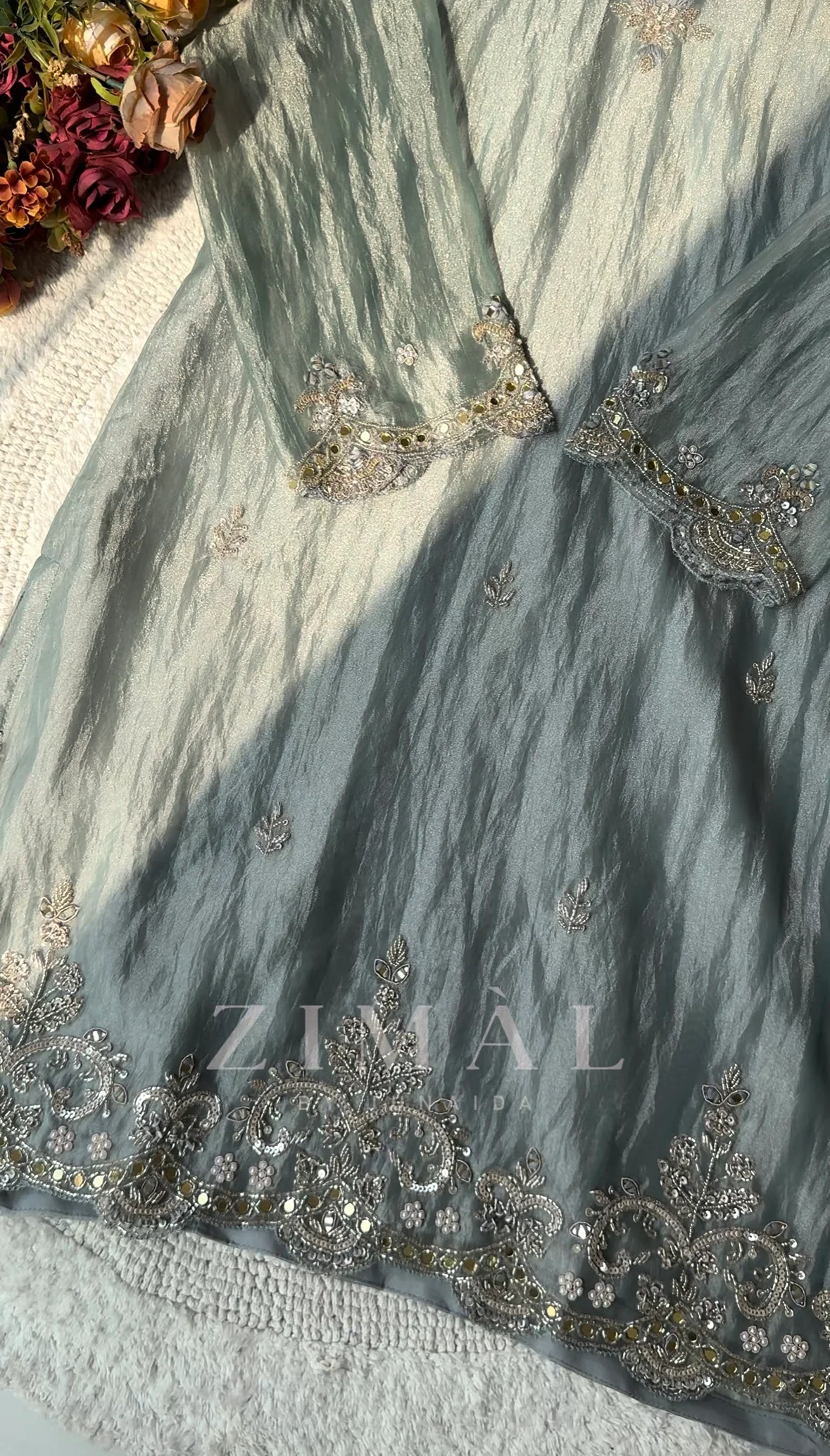 crushed tissue silk hand work straight cut top with crushed tissue palazzo bottom crushed tissue silk hand work straight cut top with crushed tissue palazzo bottom